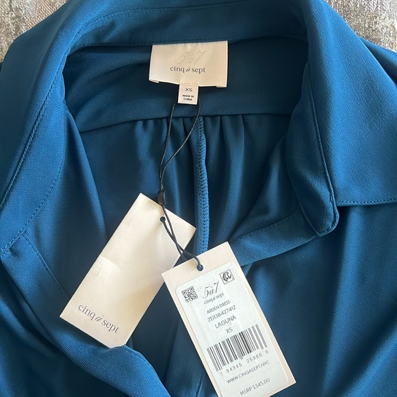Cinq a Sept brand new dress. Long ruched sleeve. Beautiful Laguna color - Picture 6 of 7